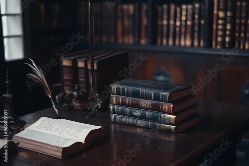 Dark Academia - Vintage study room with classic books, quills, and dark wood - Romanticizing higher education