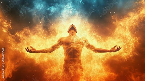 Man rising from the ashes, energy, aura, power, reincarnation