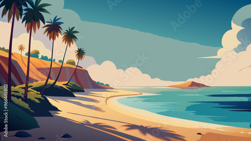 Sea cost beach with palm trees