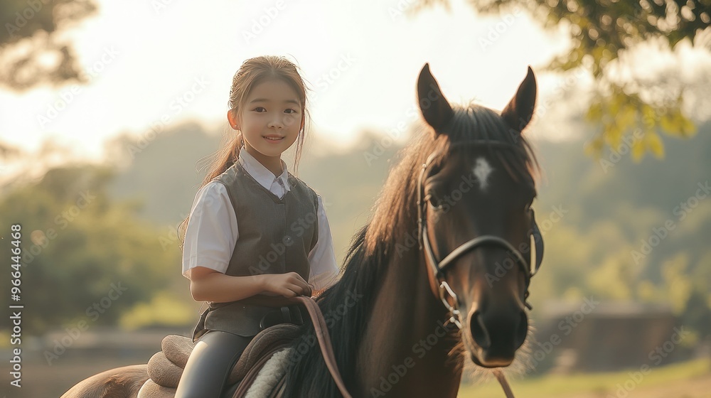 Obraz premium Young Girl Riding a Horse