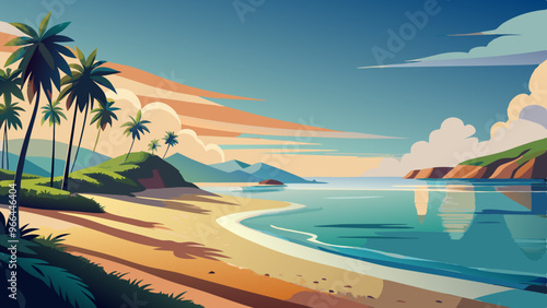 Sea cost beach with palm trees