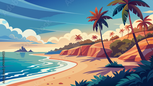 Sea cost beach with palm trees
