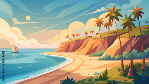 Sea cost beach with palm trees