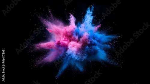 Colored powder explosion isolated on black background. Frozen motion