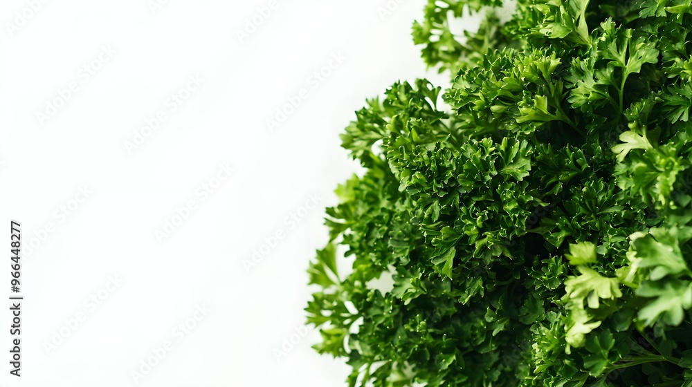 Obraz premium Fresh organic parsley herb set against a white background Close up with copy space Selective focus image