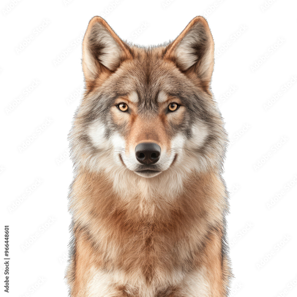 Fototapeta premium A majestic wolf portrait showcasing its piercing gaze and detailed fur, embodying wild beauty and strength in nature. transparent background
