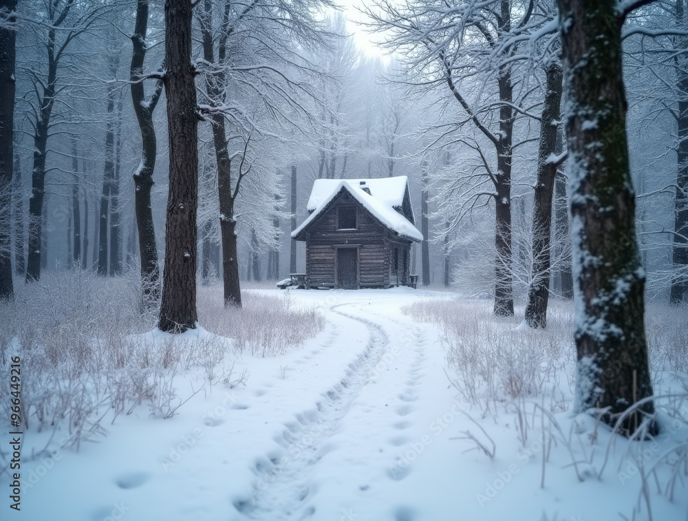 Einsames Schneehäuschen im Winterwald