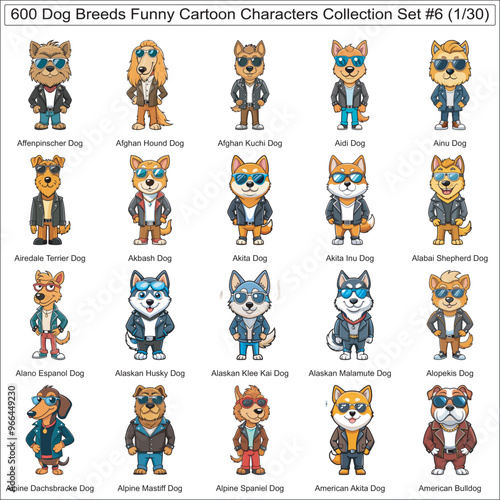 Dog Breeds Funny Cartoon Characters Collection Set of 600 Dog Faces Isolated Part 1