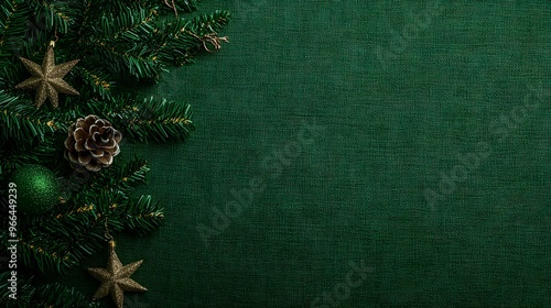 Green Christmas background with a fabric texture New Year background. with copy space image. Place for adding text or design