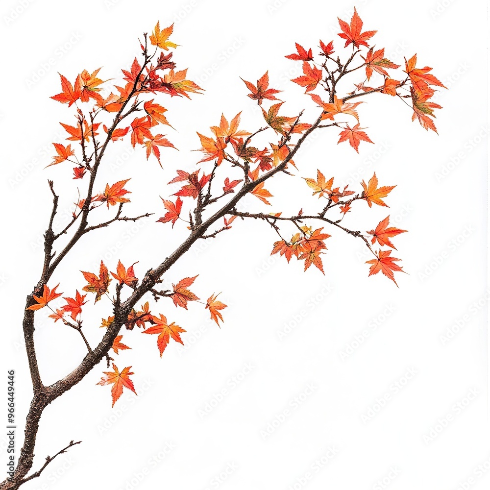 Autumn leaves on branch, White background Autumn leaves on branch, White background