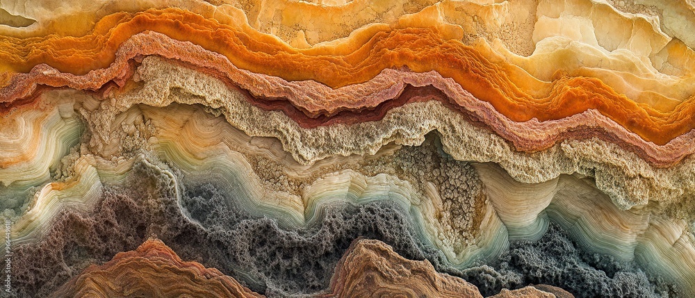 Mesmerizing close-up of multicolored sedimentary layers showcasing millions of years of Earth's history with intricate textures and organic shapes Mesmerizing close-up of multicolored sedimentary layers showcasing millions of years of Earth's history with intricate textures and organic shapes