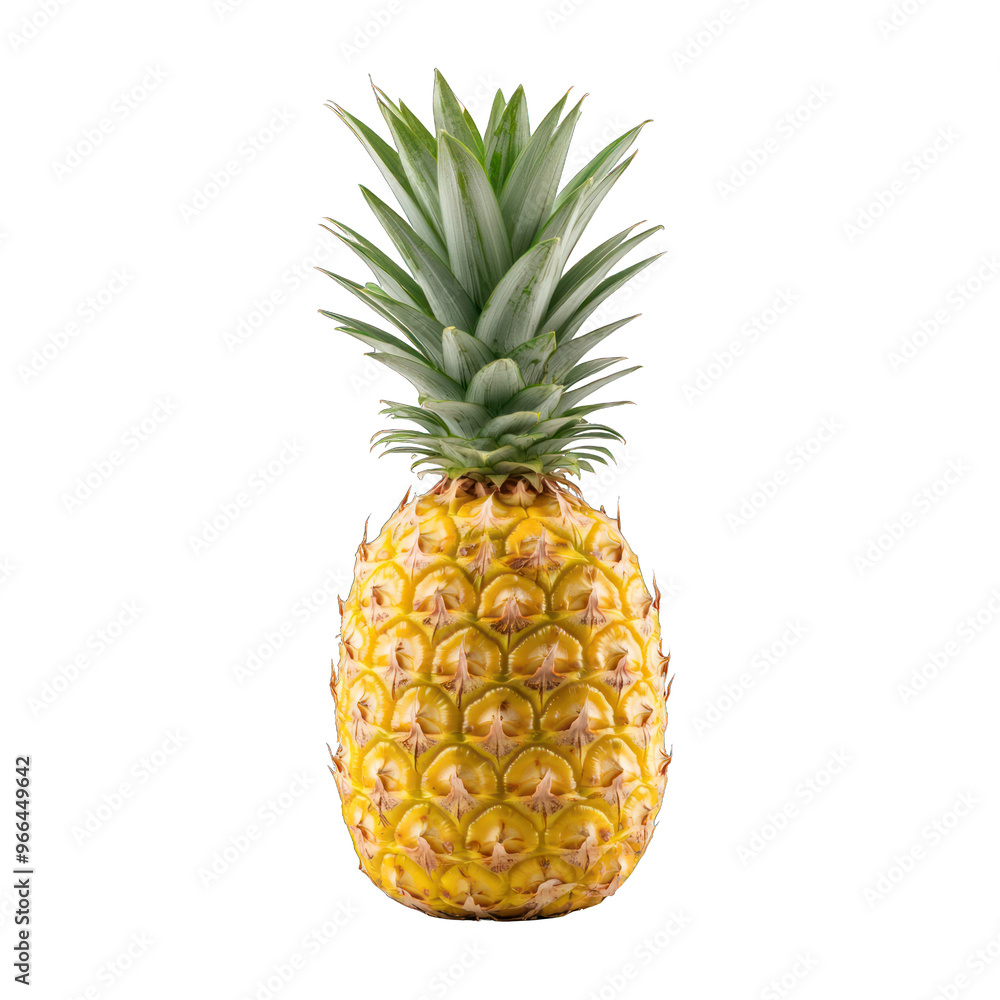 Fototapeta premium A ripe, fresh pineapple with vibrant green leaves ready for culinary use or decoration. transparent background