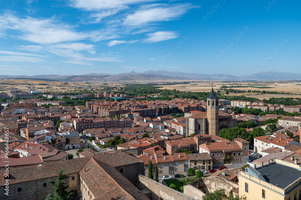 Fototapeta premium View from the wall surrounding the old town of the Spanish city of Avila (Spain) on a sunny summer morning