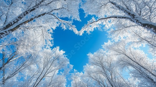 Winter landscape, branches form a heart-shaped pattern