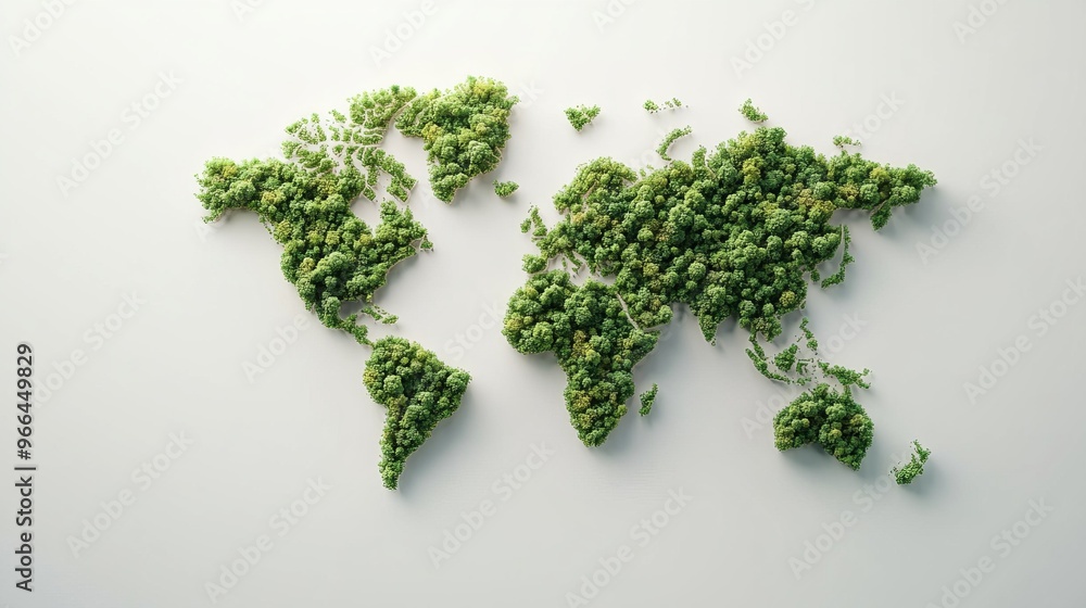 World Nature Conservation Day concept. Green World Map- 3D tree or forest shape of world map isolated on white background. Green Planet Earth Day or Environment day World Nature Conservation Day concept. Green World Map- 3D tree or forest shape of world map isolated on white background. Green Planet Earth Day or Environment day