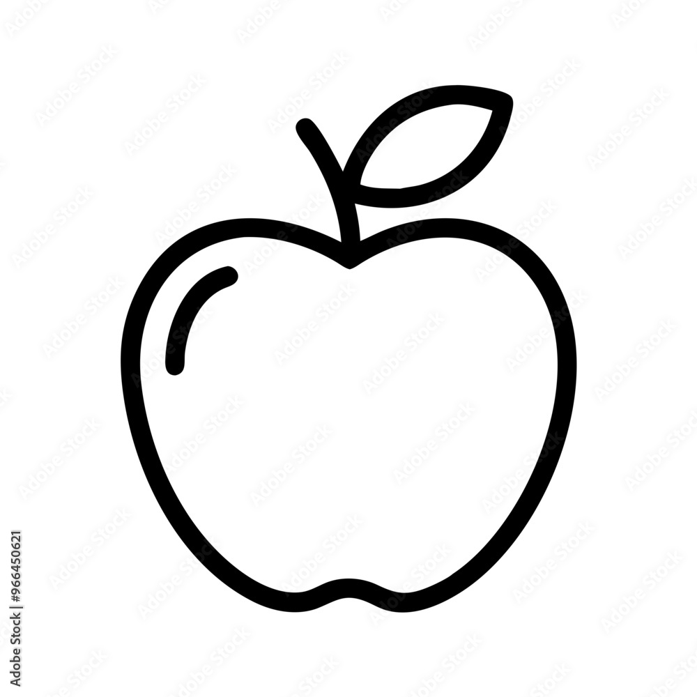 Simple black and white apple icon with leaf isolated on white background Simple black and white apple icon with leaf isolated on white background