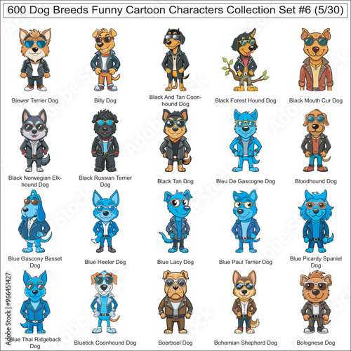 Dog Breeds Funny Cartoon Characters Collection Set of 600 Dog Faces Isolated Part 5