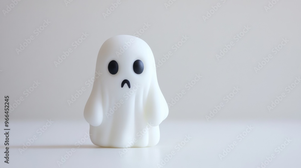 Spooky Ghost Figurine Studio Shot on White Background - Cute and Eerie Close-Up View for Text Space Spooky Ghost Figurine Studio Shot on White Background - Cute and Eerie Close-Up View for Text Space