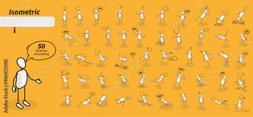 Isometric stick man Figure story set of 50 stick man Characters