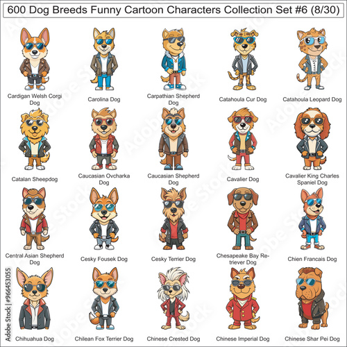 Dog Breeds Funny Cartoon Characters Collection Set of 600 Dog Faces Isolated Part 8