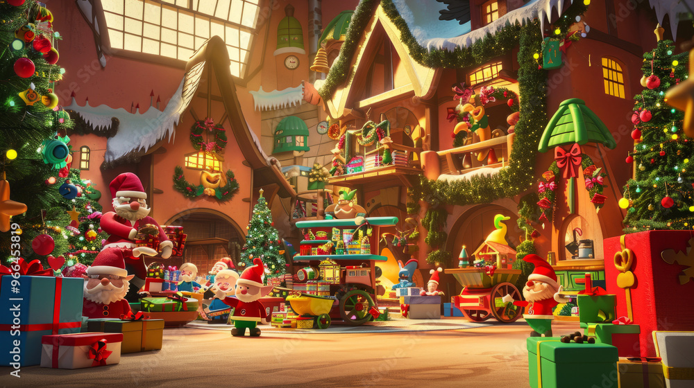 Santa's Workshop: A playful and whimsical background featuring Santa Claus's workshop with toy-making elves, colorful toys, and festive decorations. Santa's Workshop: A playful and whimsical background featuring Santa Claus's workshop with toy-making elves, colorful toys, and festive decorations.
