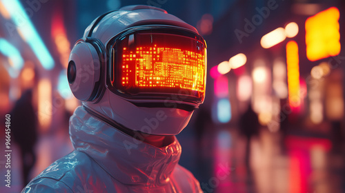 Futuristic Cyber Helmet with Digital Display