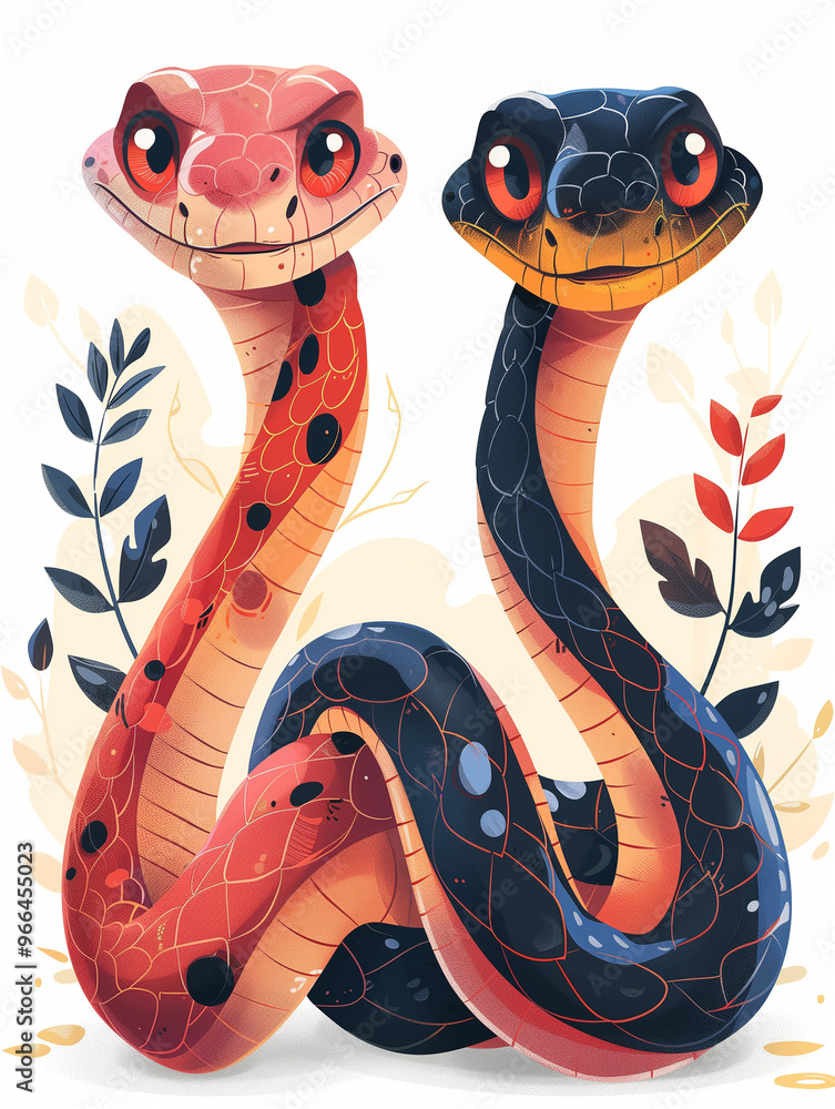 Obraz premium Cute cartoon snakes with big eyes and bright colors. Perfect for children's books, games, or toys.