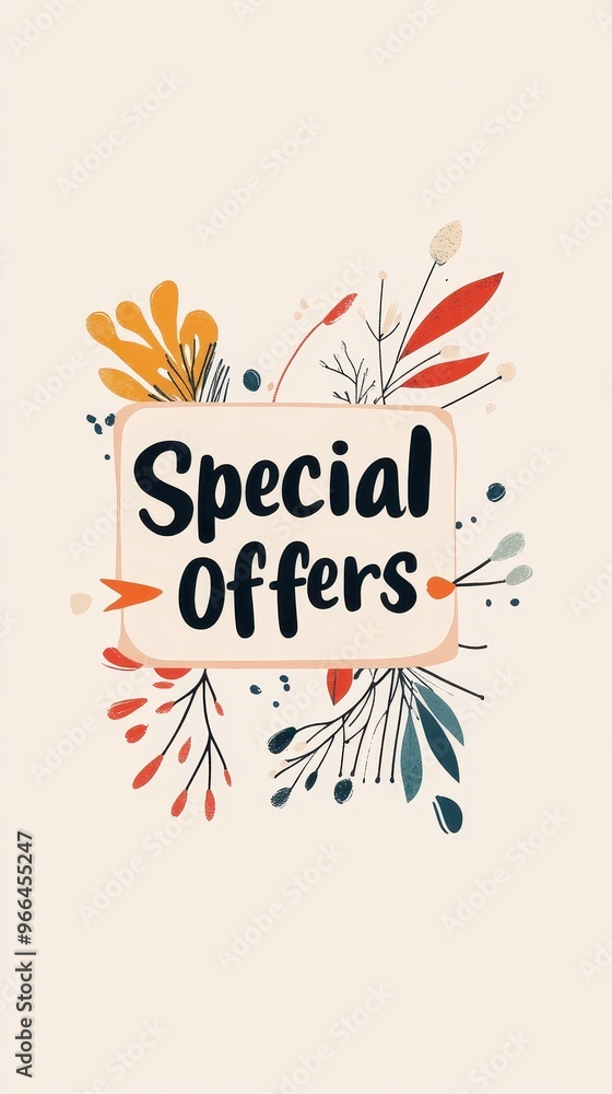 Obraz premium A creative design focuses on special offers, accented by delicate plants and warm hues highlighting an inviting promotion