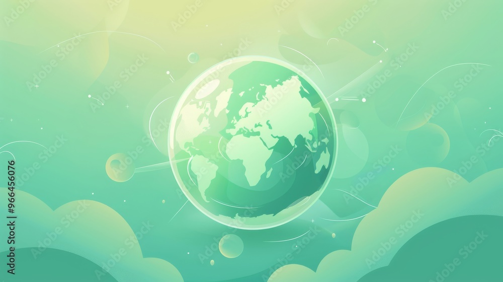 An illustration of the planet earth in light green color. Earth in a large bubble in 2D art in emerald green tones in a minimalist style. An illustration of the planet earth in light green color. Earth in a large bubble in 2D art in emerald green tones in a minimalist style.