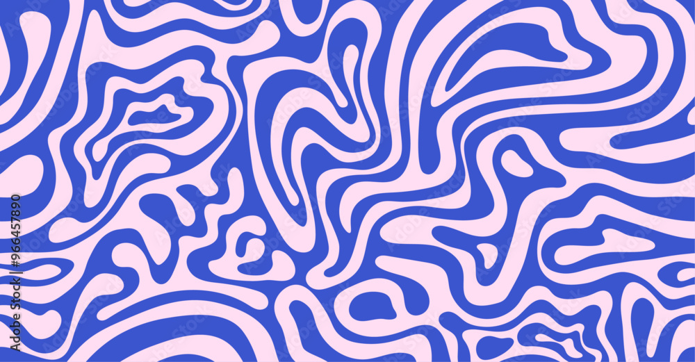 Abstract background pattern with colorful waves. Psychedelic groovy trippy y2k retro seamless pattern in blue and pink colors. Wavy and swirled brush strokes liquid background for packaging design