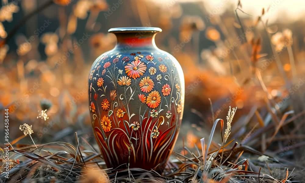 A hand-painted pattern on a ceramic vase, its unique design reflecting the artist's creativity. Video A hand-painted pattern on a ceramic vase, its unique design reflecting the artist's creativity. Video