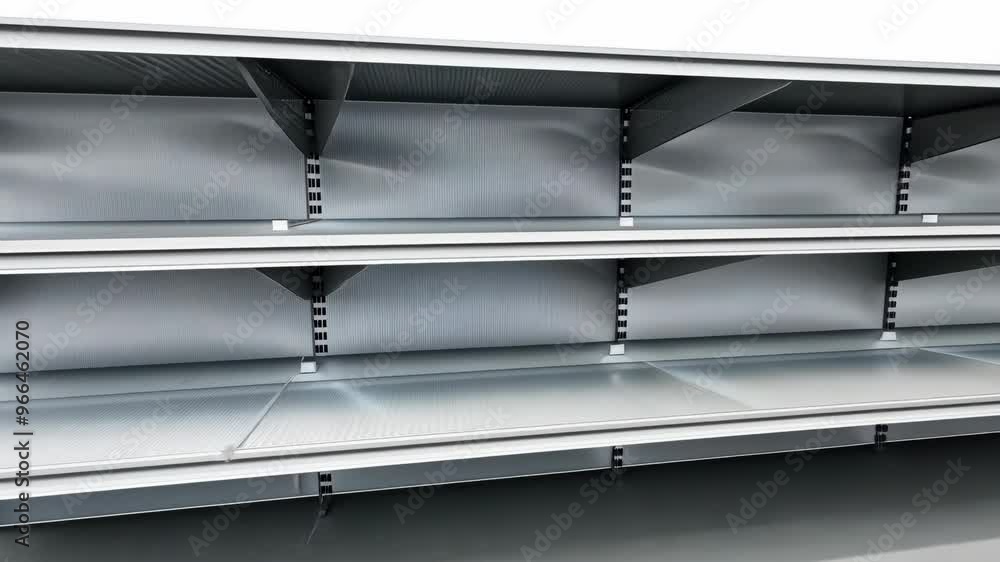 Metal shelving units arranged for storage in an organized warehouse setting Metal shelving units arranged for storage in an organized warehouse setting