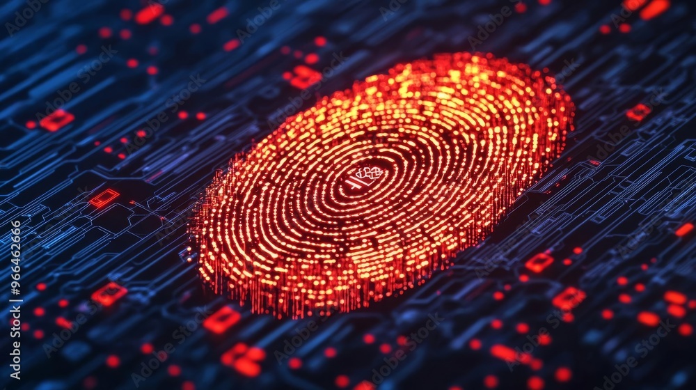 Animated fingerprint visualizing data encryption process, data lock, cyber encryption Animated fingerprint visualizing data encryption process, data lock, cyber encryption