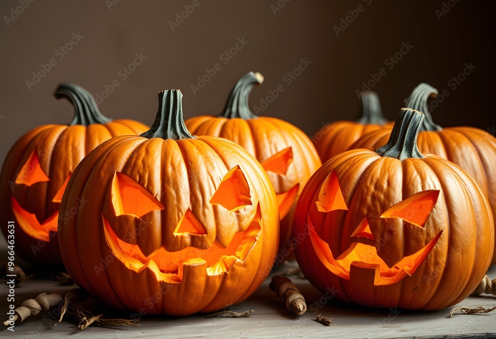 Halloween decoration with laughing pumpkins Halloween decoration with laughing pumpkins
