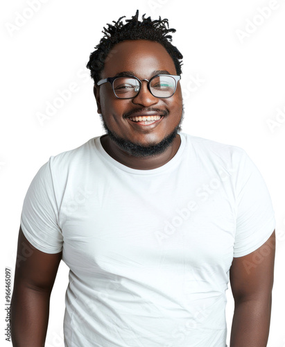 PNG Smiling young African plus size man portrait glasses t-shirt. photo