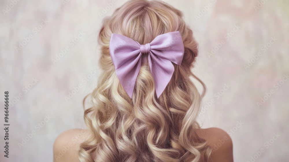 Naklejka premium Elegant Purple Bow in Blonde Hair