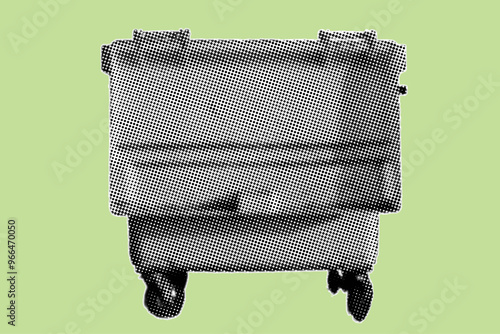 Close up of dumpster color halftone dotted texture style collage element isolated on green background