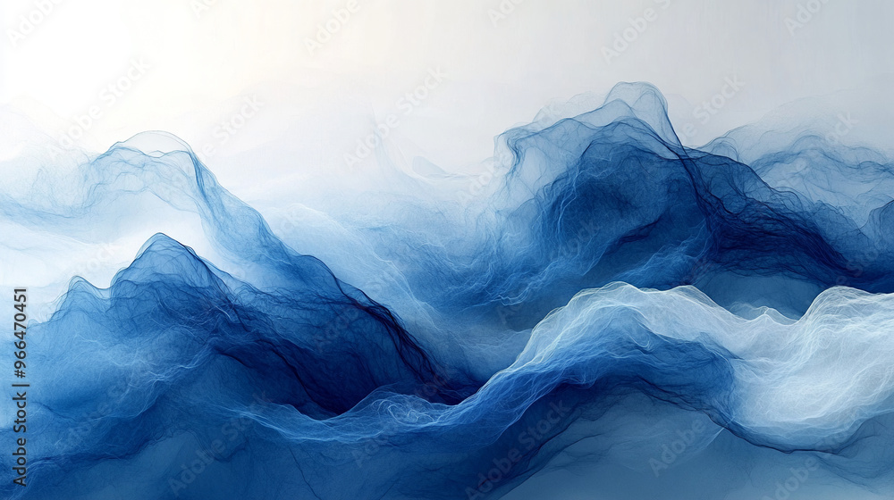 Obraz premium Abstract Blue Ink Wash Landscape Art - Digital Painting for Wall Decor