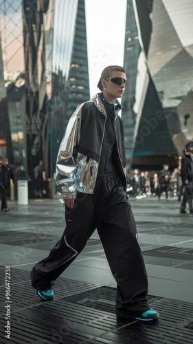 Futuristic Street Fashion in Urban Setting