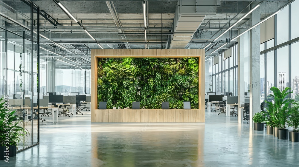 modern office with large windows and indoor plants creating a green environment modern office with large windows and indoor plants creating a green environment