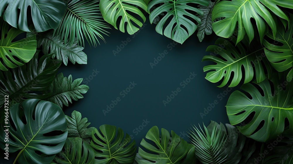 Monstera leaves border on a green background. Monstera leaves border on a green background.