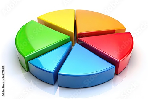 Vibrant 3D pie chart slices representing 1 main segment surrounded by 3 smaller sections, conveying proportion and distribution in a colorful and visually appealing manner. photo