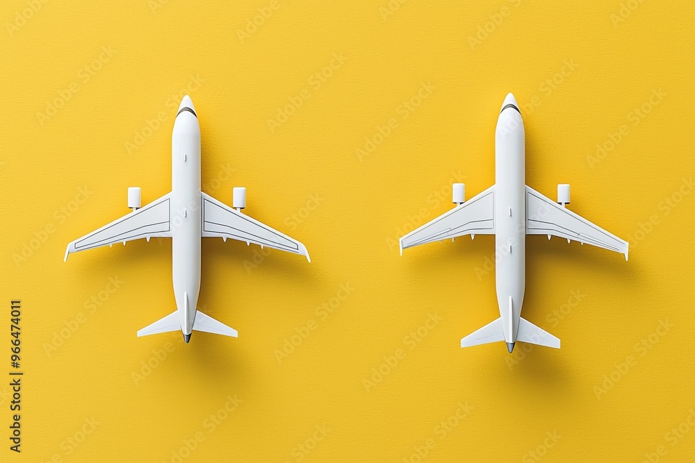 Airplane on yellow background with upward graph arrows symbolizing growth and progress Airplane on yellow background with upward graph arrows symbolizing growth and progress