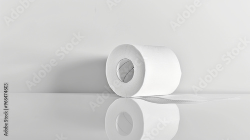 Roll of white toilet paper on a clear white bacgground photo