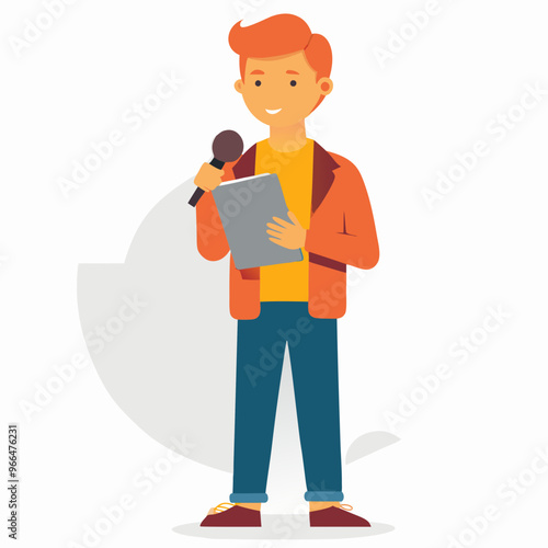 Journalist with Microphone Speaking