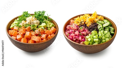 Two bowls of food, one with a lot of vegetables