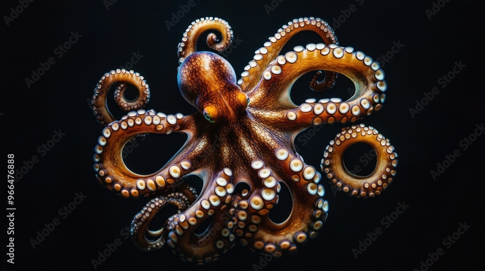 Obraz premium Octopus with Swirling Tentacles Against a Black Background