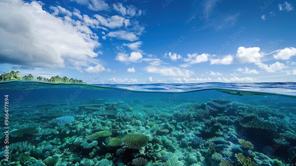Underwater Paradise: A Split View of a Tropical Lagoon Underwater Paradise: A Split View of a Tropical Lagoon