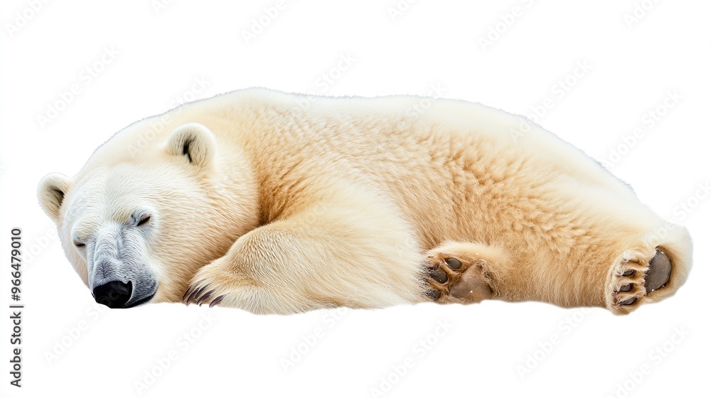 Fototapeta premium A polar bear is sleeping on a white background