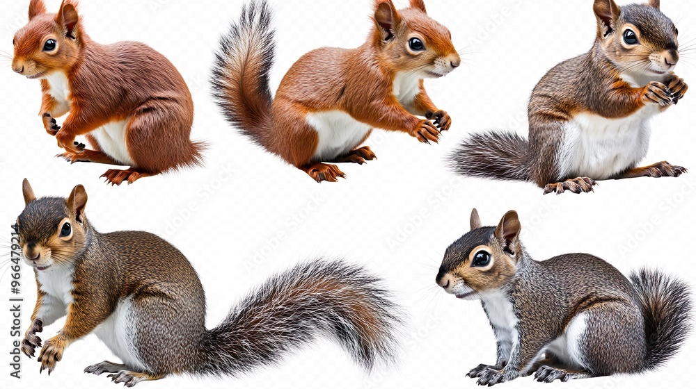 A series of six different squirrels in various poses A series of six different squirrels in various poses